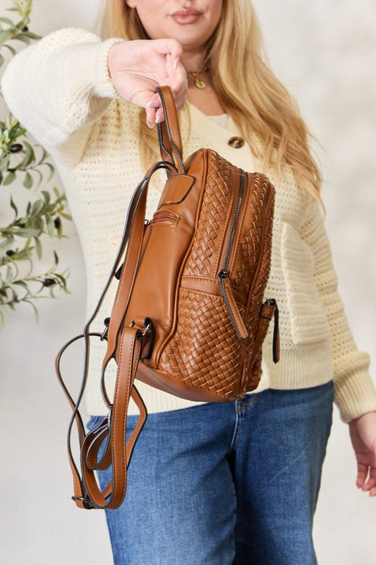 SHOMICO PU Leather Woven Backpack Carauana Store