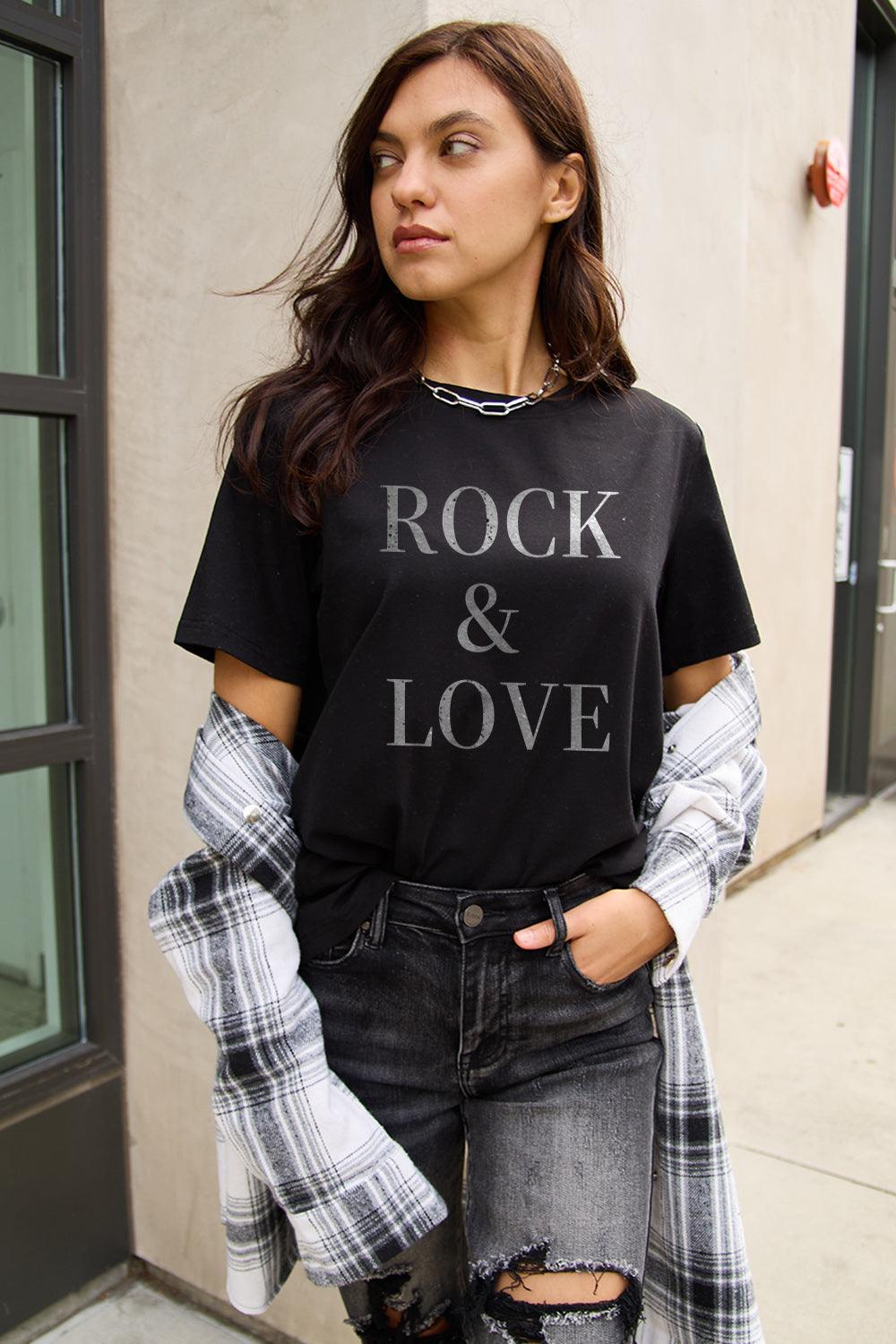 Simply Love Full Size ROCK ＆ LOVE Short Sleeve T-Shirt Carauana Store