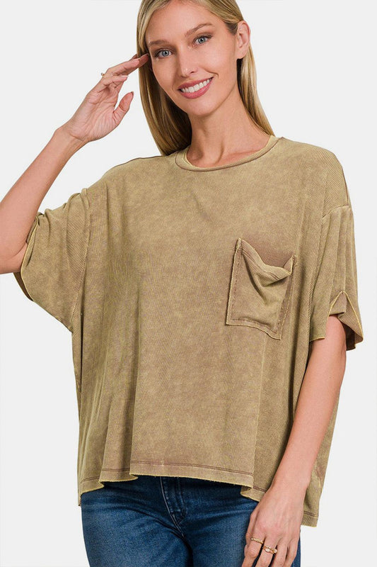 Zenana Ribbed Round Neck Drop Shoulder T-Shirt Carauana Store