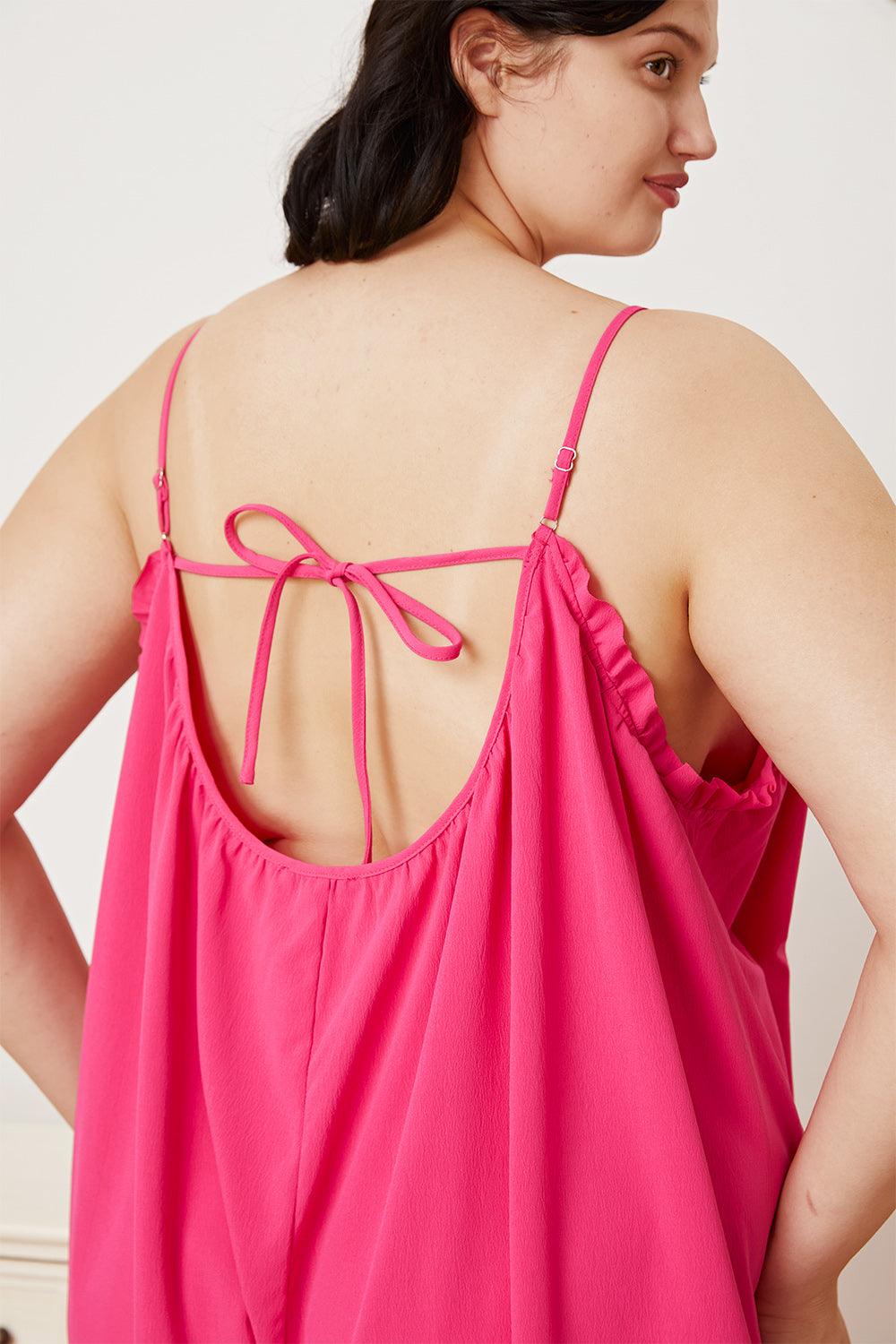 Double Take Full Size Ruffle Trim Tie Back Cami Jumpsuit with Pockets Carauana Store