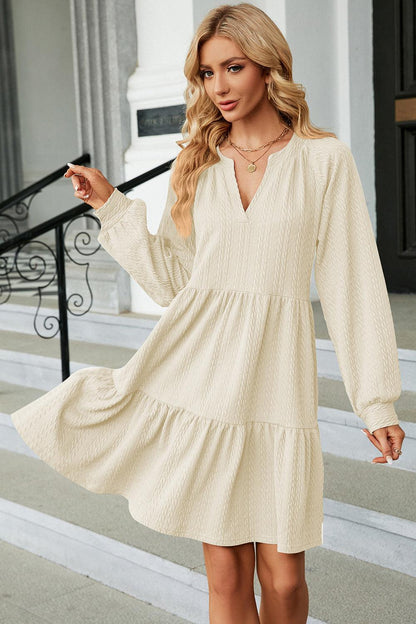 Ruched Notched Long Sleeve Mini Dress Carauana Store