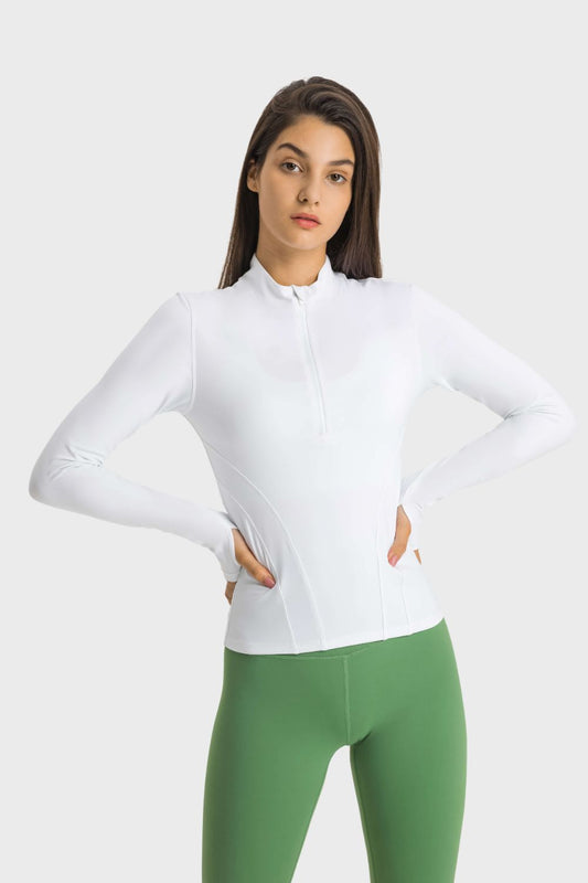 Millennia Half Zip Thumbhole Sleeve Sports Top Carauana Store