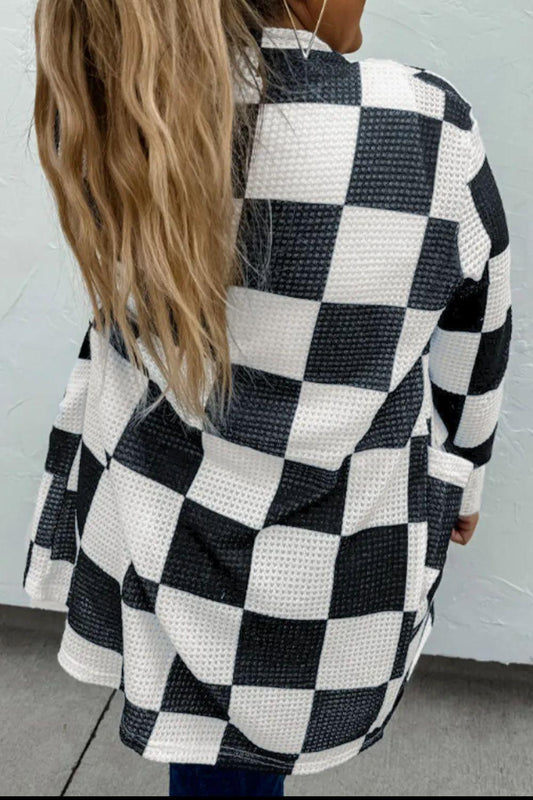 Checkered Open Front Long Sleeve Cover Up Carauana Store