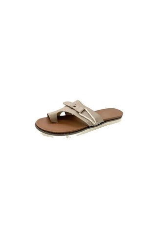 Toe Loop PU Leather Flat Sandals
