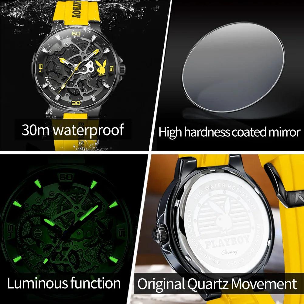 American PlayBoy Fashion Casual Men's Watch - Luxury Waterproof Luminous Quartz Wristwatch High Quality