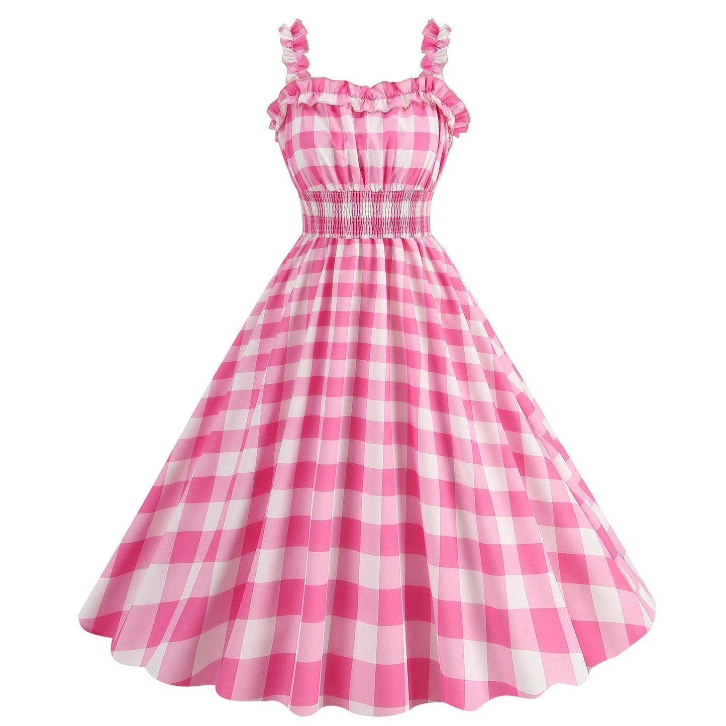 Barbie pink Dress - with a pink plaid pattern 2023 - trendy Strapless Cocktail Rockabilly Party Swing Sweet Girls for cocktail parties and rockabilly events