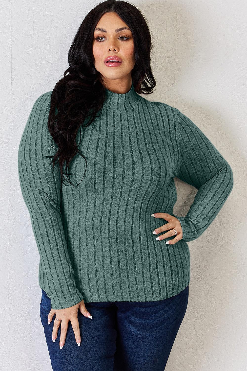 Basic Bae Full Size Ribbed Mock Neck Long Sleeve T-Shirt Carauana Store