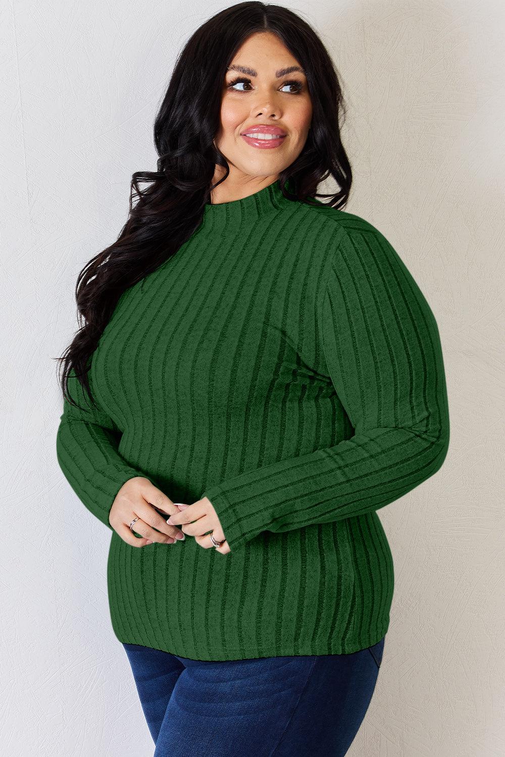 Basic Bae Full Size Ribbed Mock Neck Long Sleeve T-Shirt Carauana Store