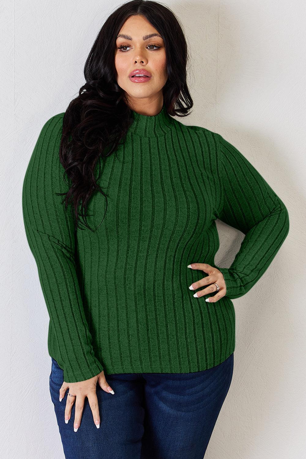 Basic Bae Full Size Ribbed Mock Neck Long Sleeve T-Shirt Carauana Store