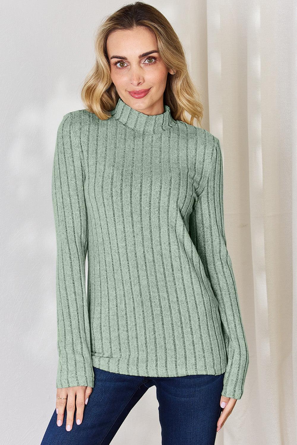 Basic Bae Full Size Ribbed Mock Neck Long Sleeve T-Shirt Carauana Store