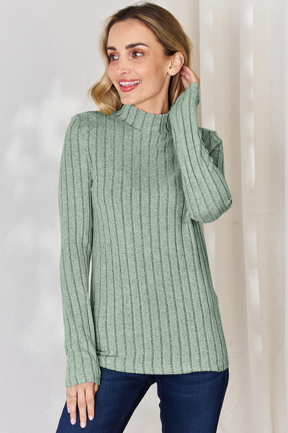 Basic Bae Full Size Ribbed Mock Neck Long Sleeve T-Shirt Carauana Store