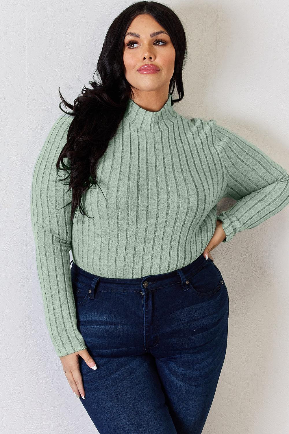 Basic Bae Full Size Ribbed Mock Neck Long Sleeve T-Shirt Carauana Store
