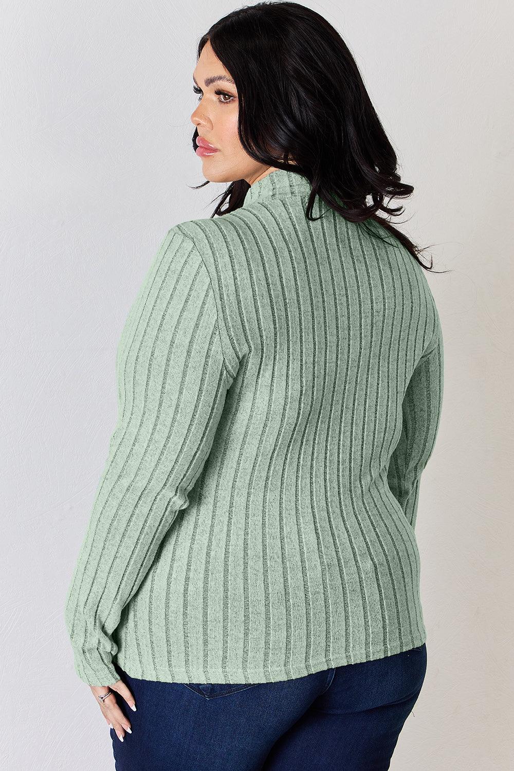 Basic Bae Full Size Ribbed Mock Neck Long Sleeve T-Shirt Carauana Store