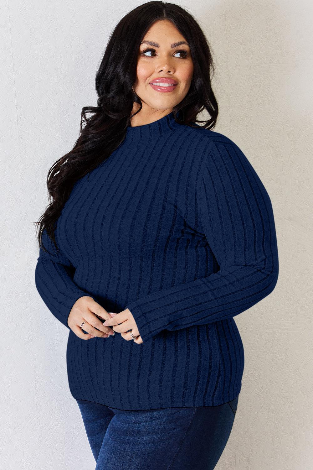 Basic Bae Full Size Ribbed Mock Neck Long Sleeve T-Shirt Carauana Store