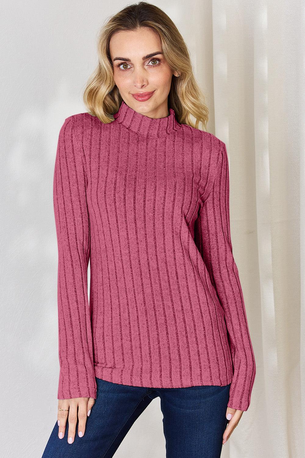 Basic Bae Full Size Ribbed Mock Neck Long Sleeve T-Shirt Carauana Store
