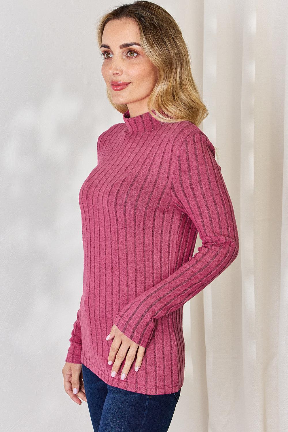 Basic Bae Full Size Ribbed Mock Neck Long Sleeve T-Shirt Carauana Store