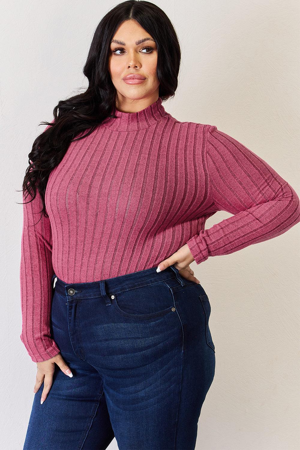 Basic Bae Full Size Ribbed Mock Neck Long Sleeve T-Shirt Carauana Store