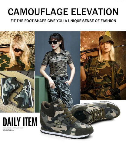 Carauana Women Camouflage 6.5cm Heel Height Increase Casual Shoes