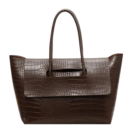 Carauana Crocodile Leather Handbag - Vintage Large Tote Brown
