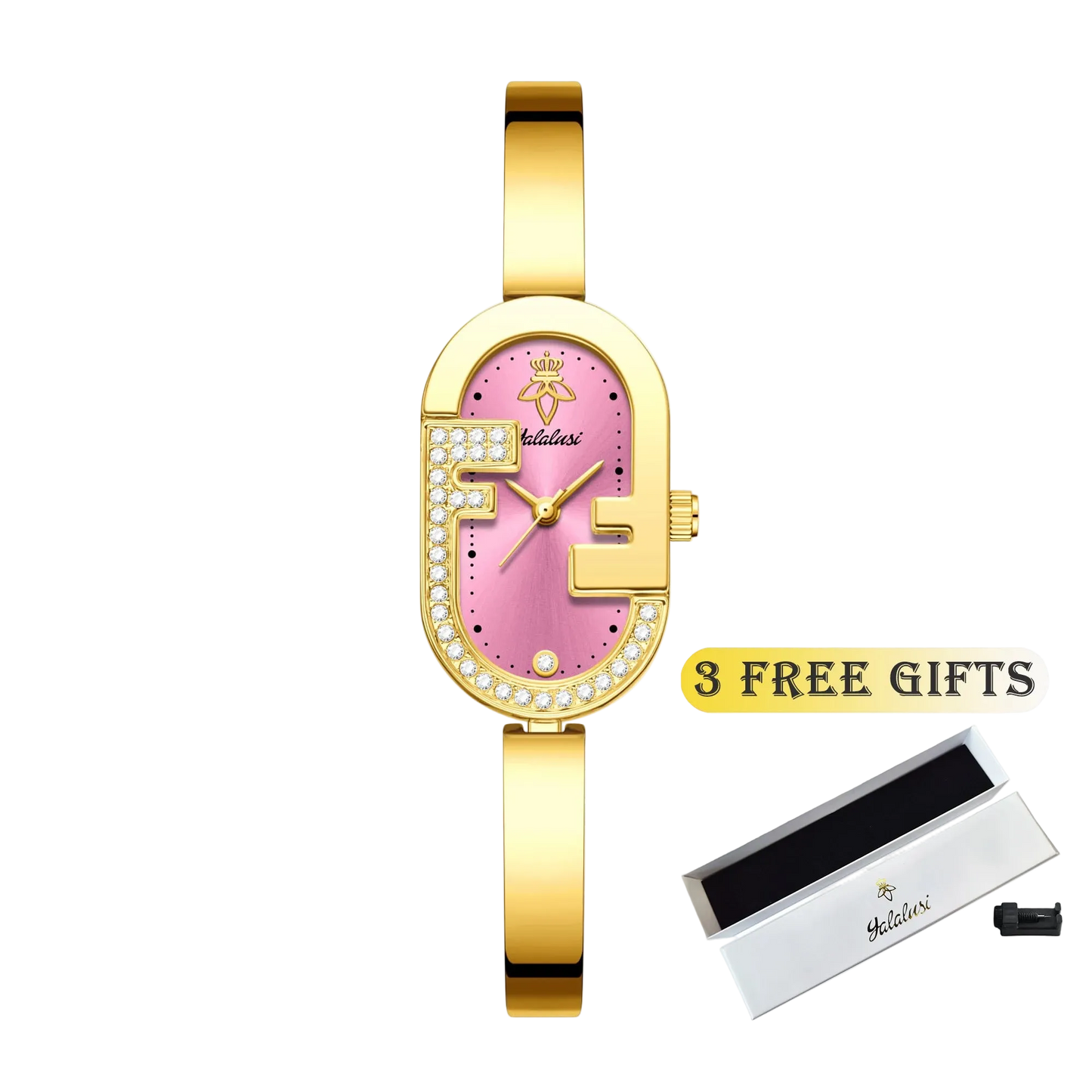 Carauana Find Gold-Plated Watch Gold and pink display with3 free gifts.