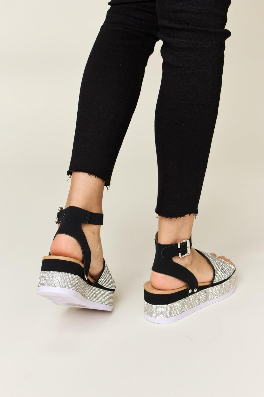 Forever Link Rhinestone Buckle Strappy Wedge Sandals Carauana Store
