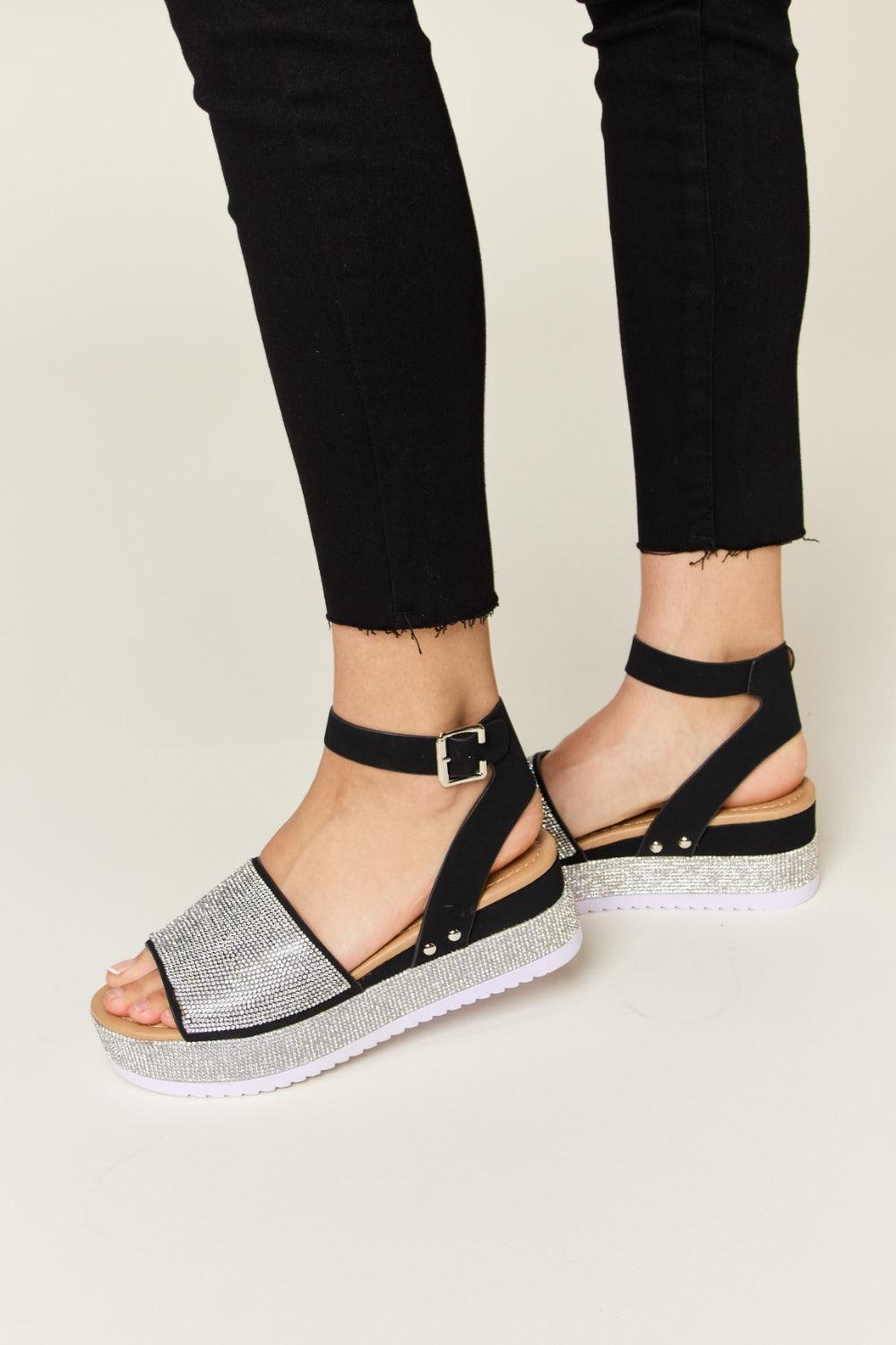 Forever Link Rhinestone Buckle Strappy Wedge Sandals Carauana Store