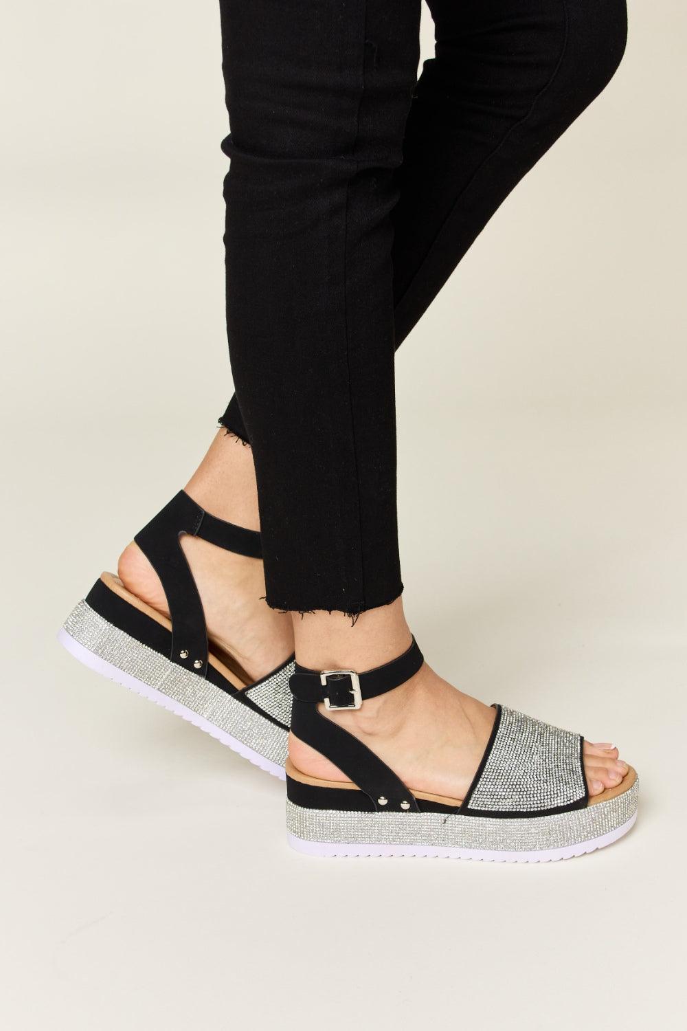 Forever Link Rhinestone Buckle Strappy Wedge Sandals Carauana Store