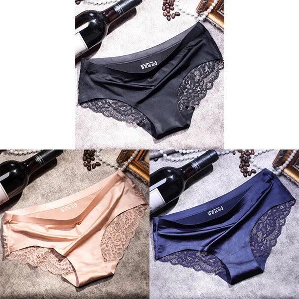 3Pcs Women's Lace Seamless Panties Set - Luxurious Mid-Rise Cotton Spandex Nylon Briefs | Carauana