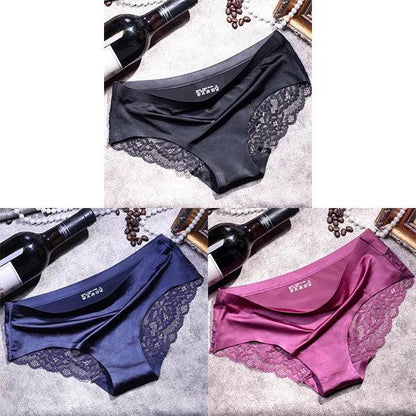 3Pcs Women's Lace Seamless Panties Set - Luxurious Mid-Rise Cotton Spandex Nylon Briefs | Carauana