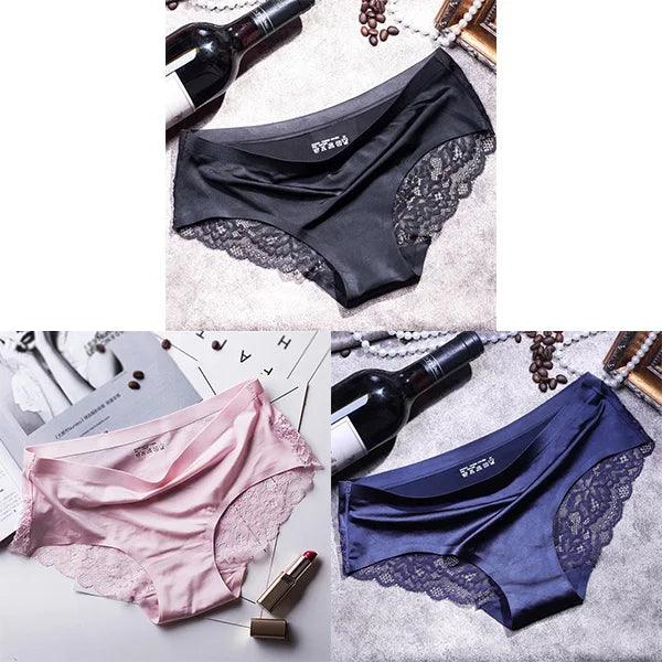 3Pcs Women's Lace Seamless Panties Set - Luxurious Mid-Rise Cotton Spandex Nylon Briefs | Carauana