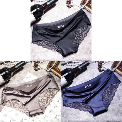 3Pcs Women's Lace Seamless Panties Set - Luxurious Mid-Rise Cotton Spandex Nylon Briefs | Carauana