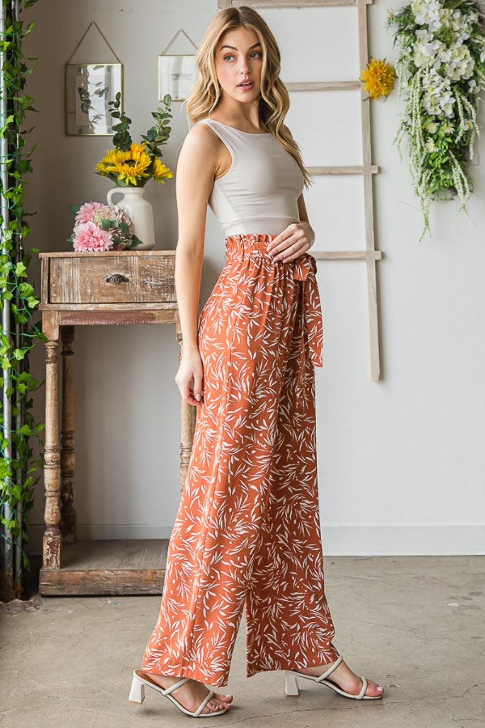 Heimish Full Size Printed Tied Straight Casual Pants Carauana Store