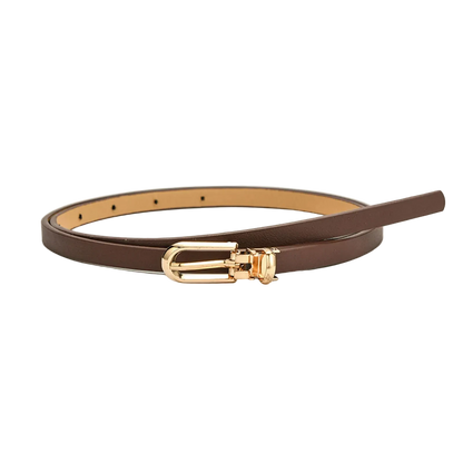 Brown belt with a gold buckle