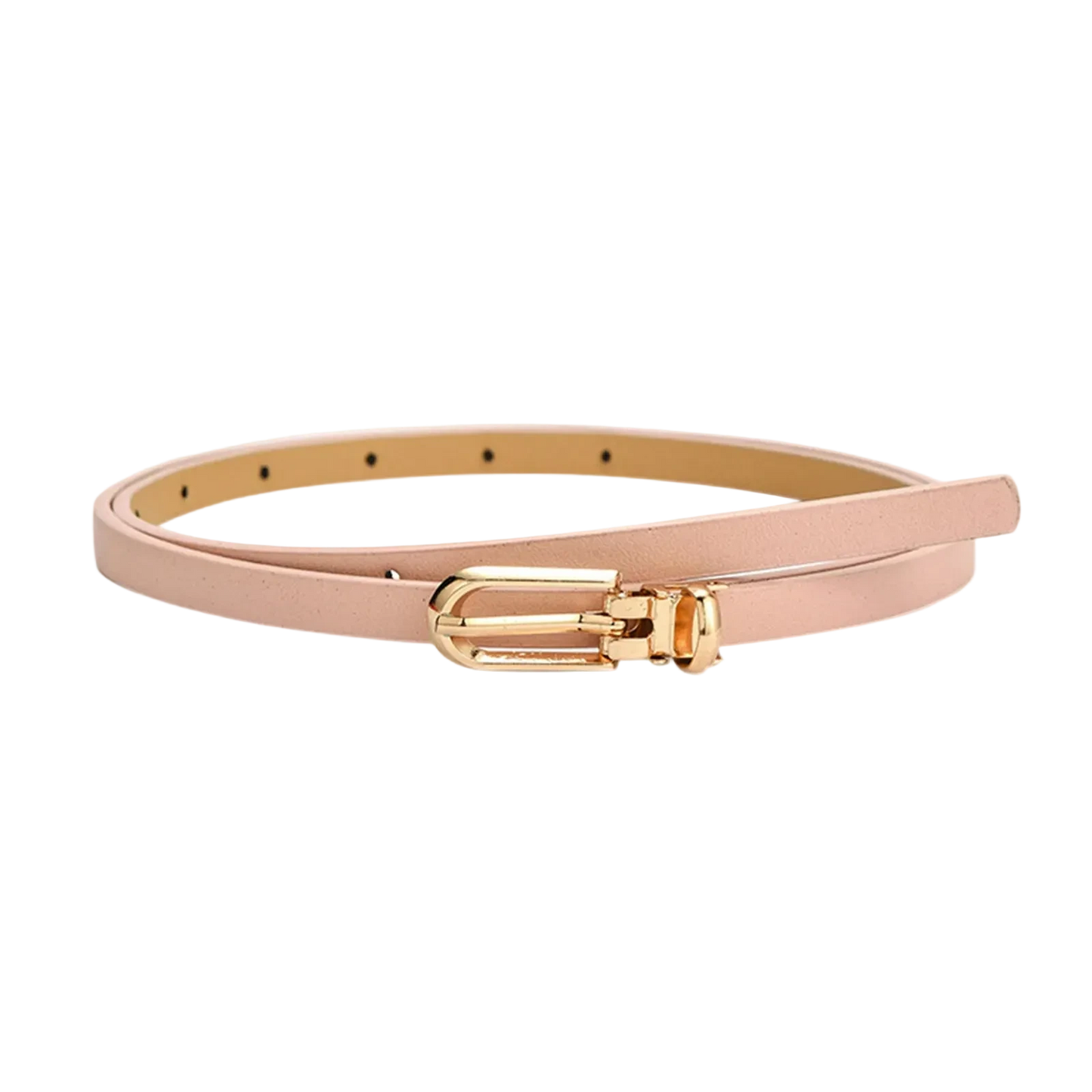 pink belt with a gold buckle