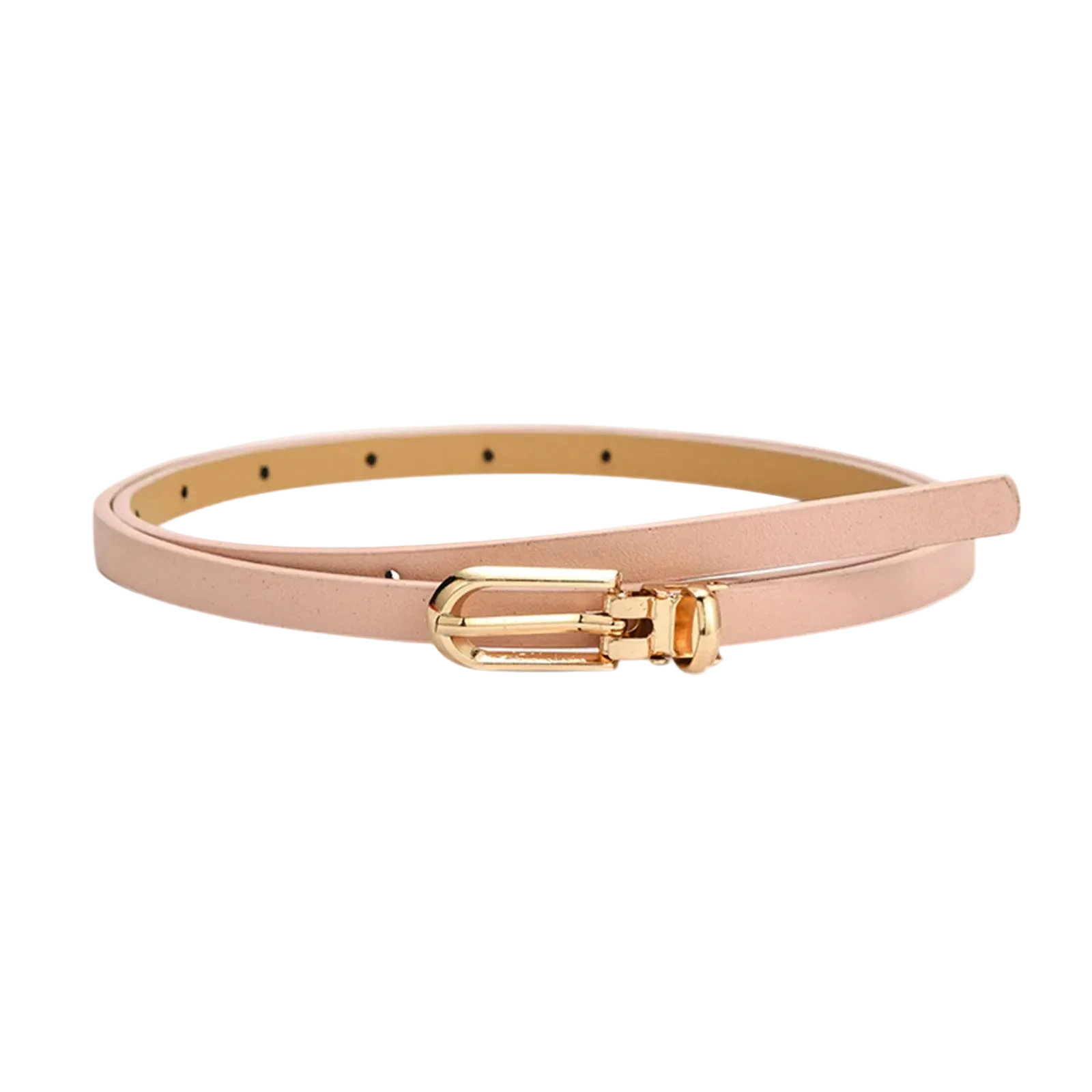 pink belt with a gold buckle