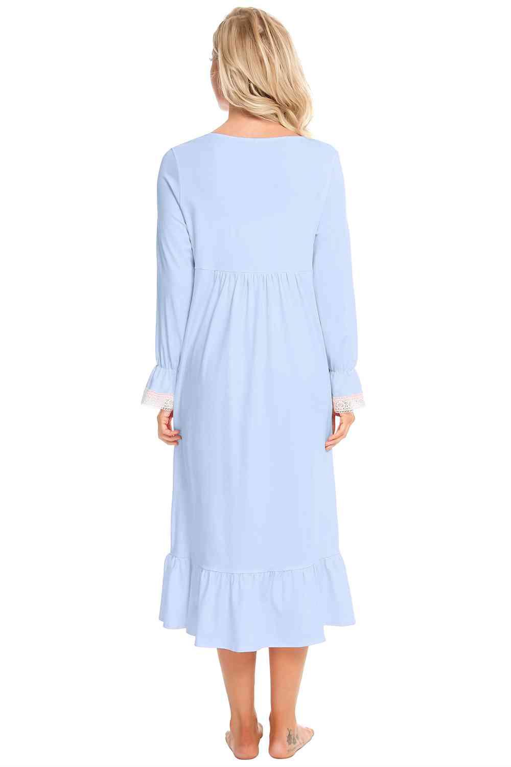Lace Detail Square Neck Flounce Sleeve Night Dress Carauana Store