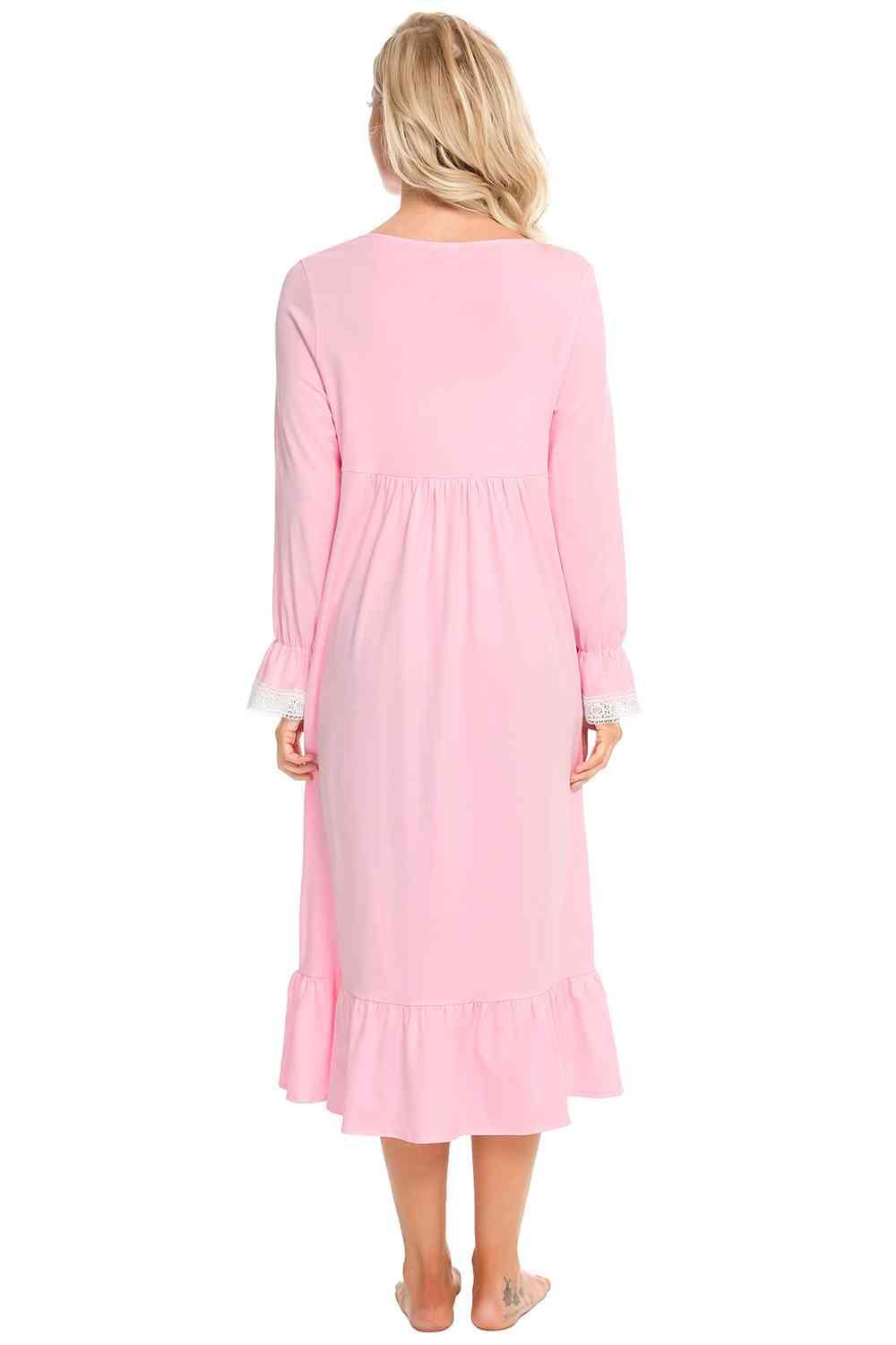 Lace Detail Square Neck Flounce Sleeve Night Dress Carauana Store