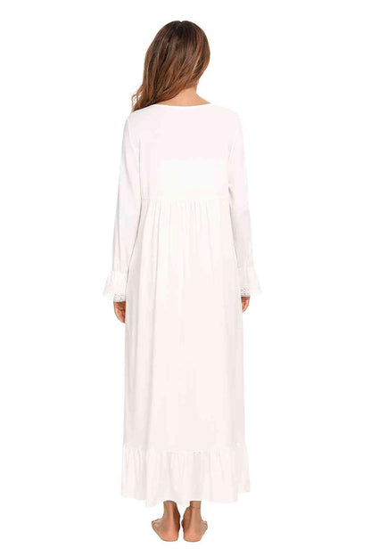 Lace Detail Square Neck Flounce Sleeve Night Dress Carauana Store
