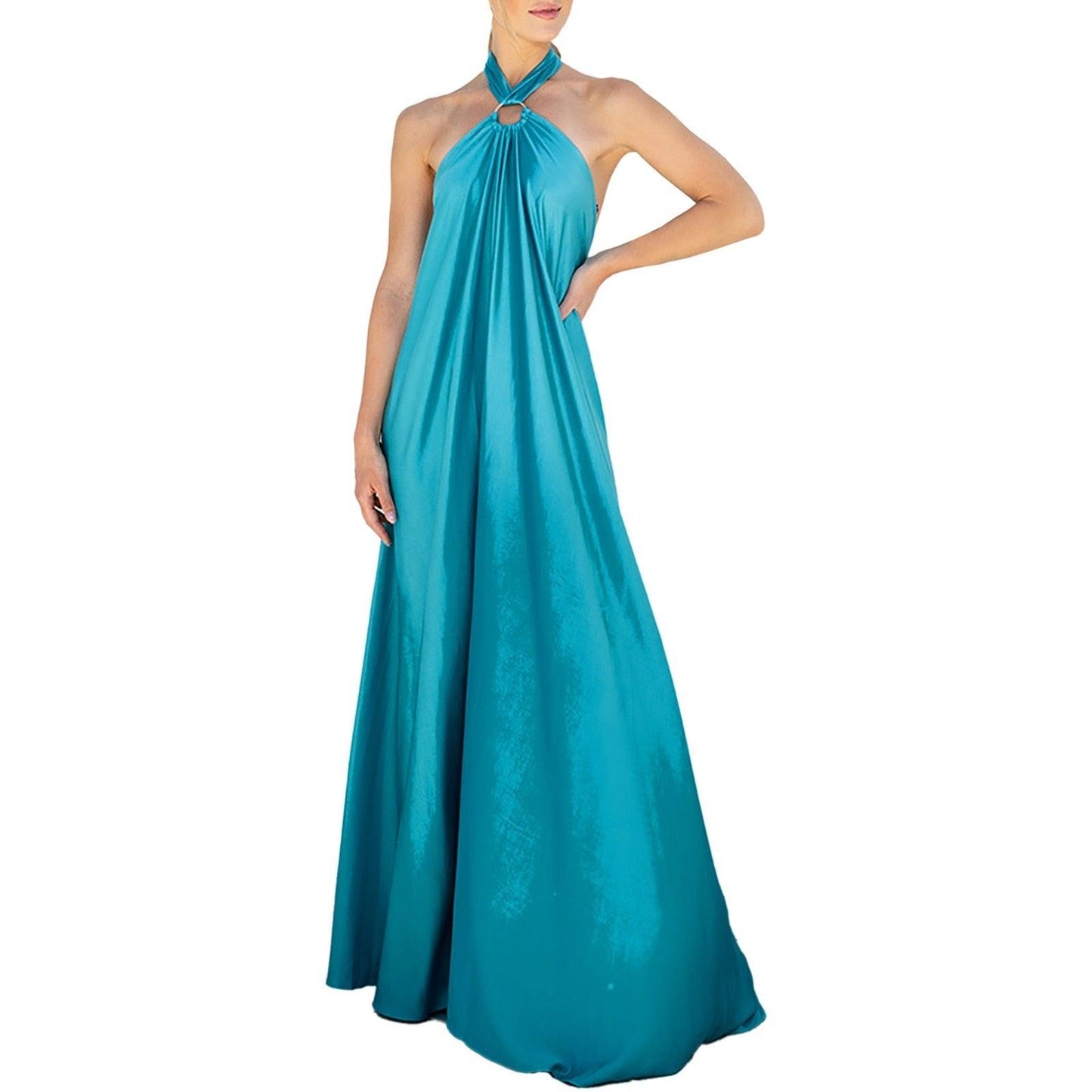 Long Formal Satin Dress Halter Neck Sleeveless