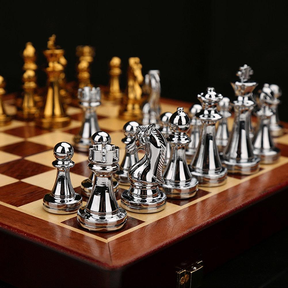 Luxury Metal Chess Pieces Wooden Chess Board Family Board Game Toys Indoor Decoration