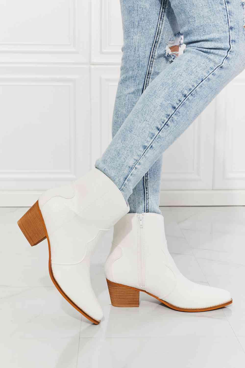 MMShoes Watertower Town Faux Leather Western Ankle Boots in White Carauana Store