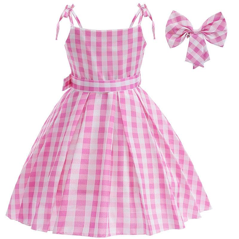 Movie Barbie Cosplay Girls Dress Long Style Lattice Sling Princess Dress For 3-10Years Kids