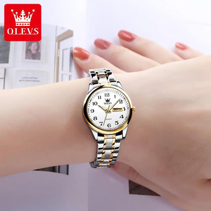 OLEVS 5567 Classic Quartz Watch for Women Set Elegant Dress Luminous Waterproof Week Date Clock Stainless Steel Wristwatch Gift