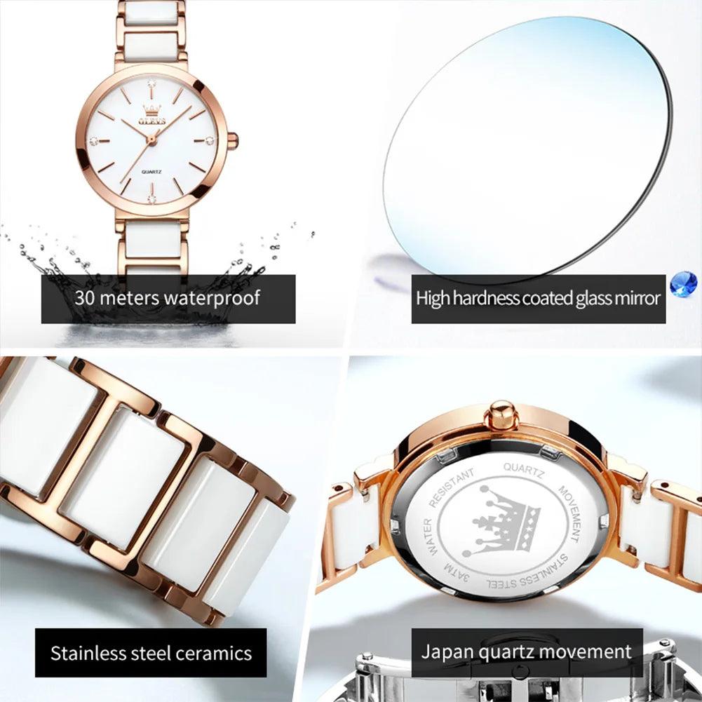 OLEVS 5877 Japan Quartz Women Watch Ceramics Watchstrap Luxury Elegant Ladies Bracelet Watch Watch for Women Relogio Feminino