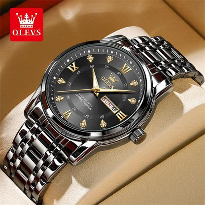 OLEVS Couple Watch Pair for Men and Women Stainless Steel Waterproof Men's Watches Luxury Gold Diamond Lover's Wristwatches 2023