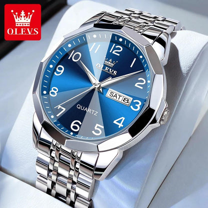 OLEVS Dance of Time: Stainless Steel Elegance with Eternal Calendars Couple's Watches Box Set