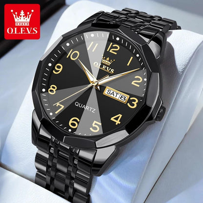 OLEVS Dance of Time: Stainless Steel Elegance with Eternal Calendars Couple's Watches Box Set