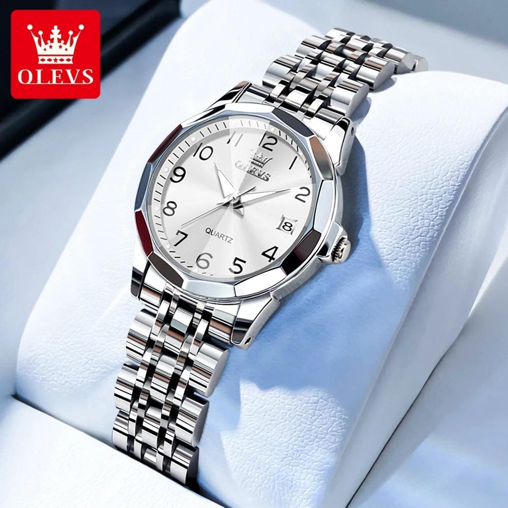 OLEVS Dance of Time: Stainless Steel Elegance with Eternal Calendars Couple's Watches Box Set