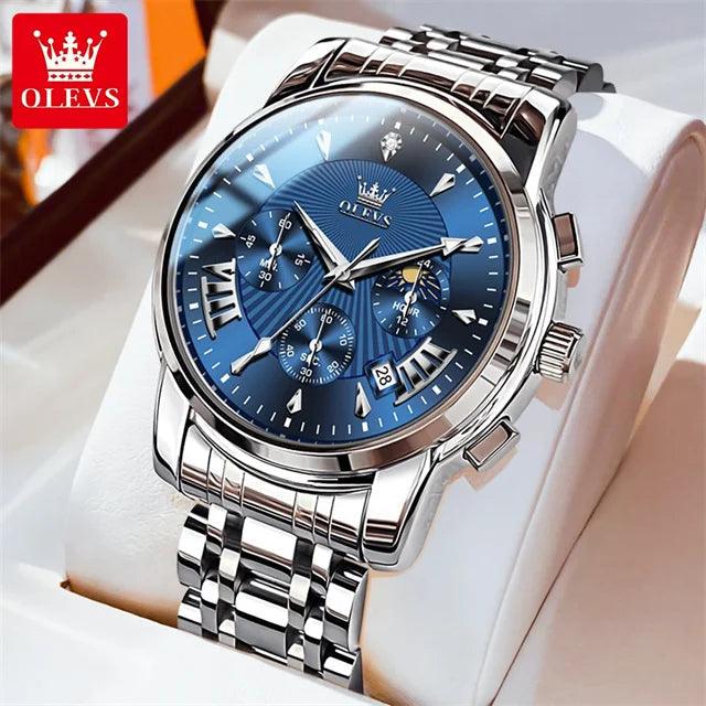 OLEVS Luxury Brand Quartz Watch for Men Waterpoof Chronograph Men's Wristwatch Auto Date Dual Calendar Moon Phase Man Watch New