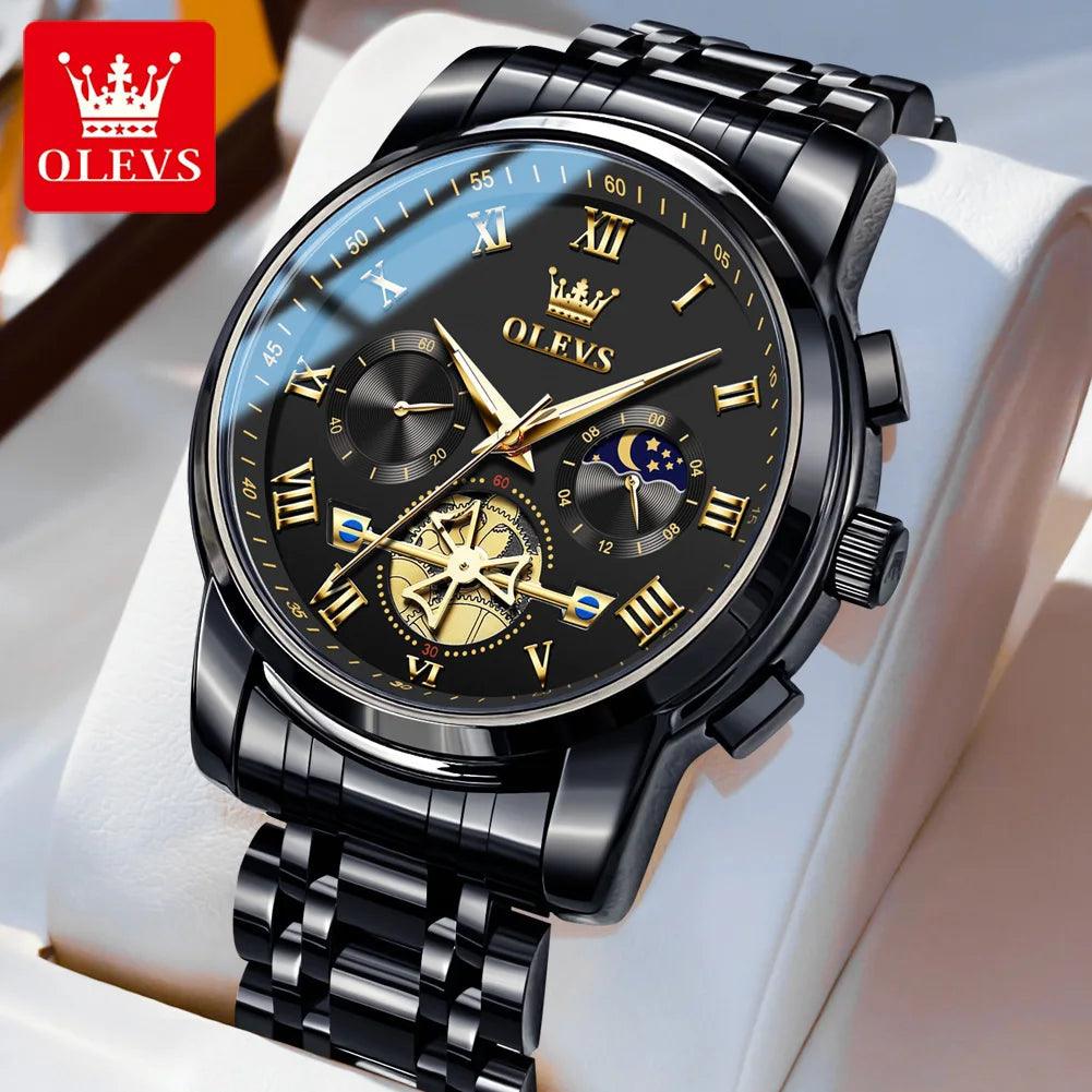 OLEVS Men’s Watch Analog Quartz Movement Business Stainless Steel Waterproof Luminous Chronograph Day Date Male Wrist Watches